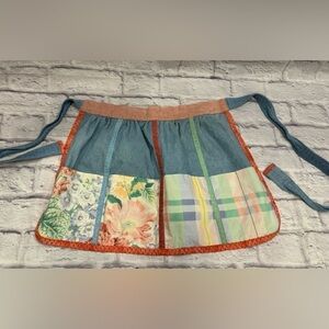Craft Cooking Half Apron Vintage Handmade Pockets Floral Plaid Stripes Denim